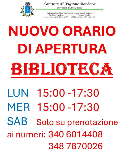 Nuovo orario Biblioteca